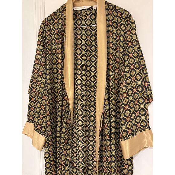 VICTORIAS SECRET Vintage Y2K 90s Satin Black And Gold Glamour Robe M - Picture 6 of 6